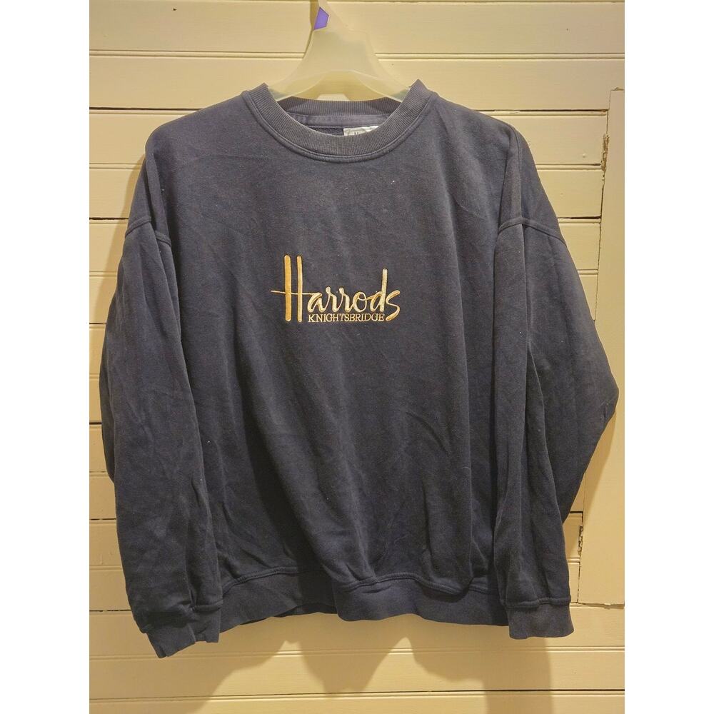 Harrods Sweatshirt Mens XL Navy Embroidered Gold Knightsbridge Crewneck Logo